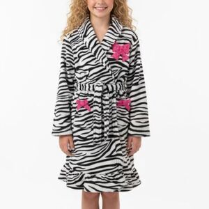 sz 14/16 Girls Zebra Striped Pajamas Robe with Pink Bow by Komar Kids